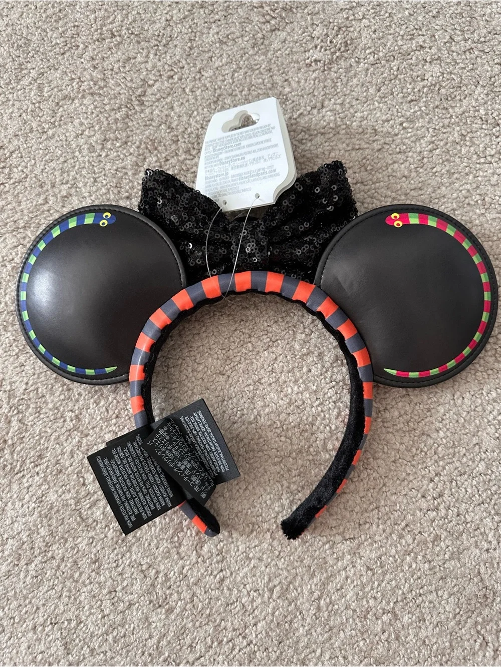 NWT Disney Halloween Minnie Pumpkin Jack Skellington Sequin Bow Ear Headband